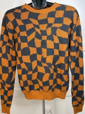Super Massive Geometric Knit Sweater Mustard Gray Retro Y2K Size S